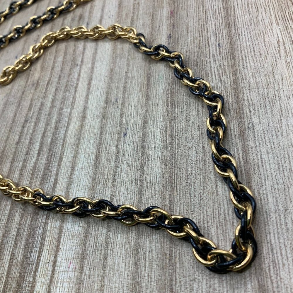 Monet Vintage Black & Gold Tone Chain Link Necklace